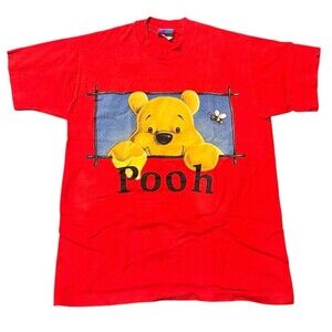 Vintage Disney Winnie the Pooh Kids T-Shirt Red Graphic Tee Youth Medium